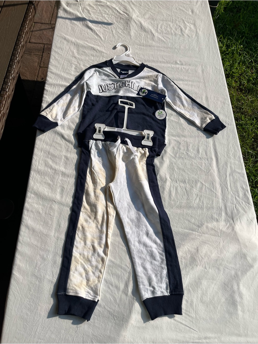 Kids "Just Chill" Navy and White pajama/sweatsuit Set 3T